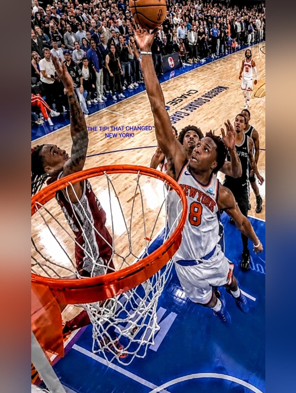 O.G KNICKS "THE TIP IN"OVER THE SPURS 8.5x11 GLOSSY 2026 NO BORDERS 2 POSTER SET